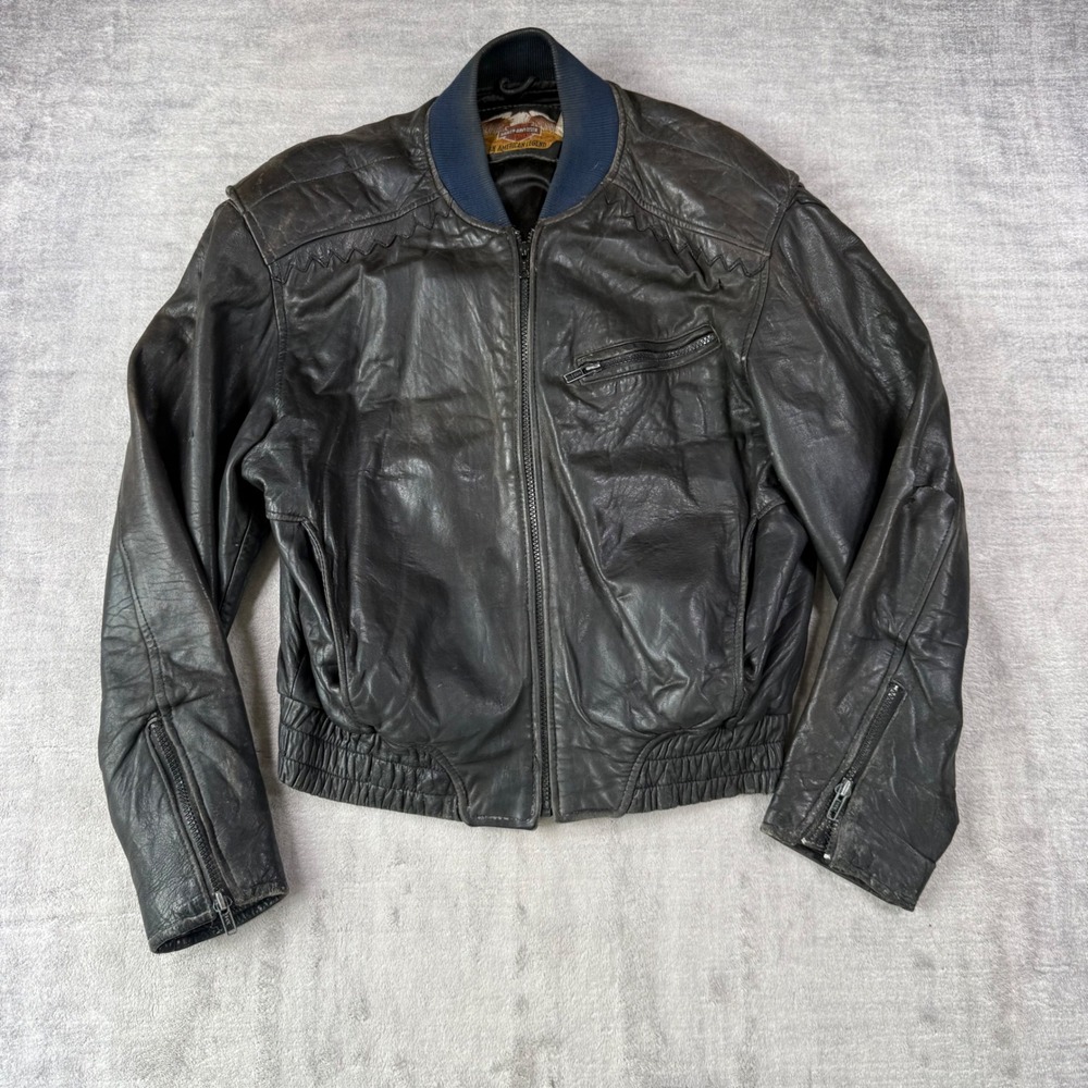 Harley Davidson Jacket Mens Medium Black Studded Vintage 80s Leather Bomber